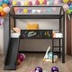 preview thumbnail 1 of 8, Elegant Twin Size Metal Loft House Bed With Slide & Two-sided writable Wooden Board, Solid & Sturdy, Open Design Concept, Black Black