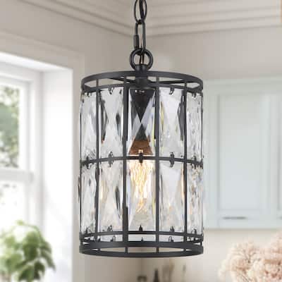 Aulia Modern Crystal Black 1-Light Pendant Light for Kitchen Island Dining Room - 5.5'' D x 9.5'' H