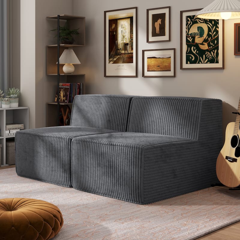 Furniture of America Navir Modern 2-Piece Chenille Foam Modular Loveseat - Dark Grey (Armless)