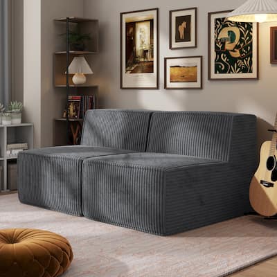 Furniture of America Navir Modern 2-Piece Chenille Foam Modular Loveseat