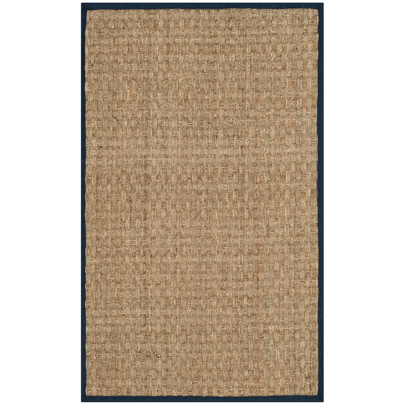 SAFAVIEH Natural Fiber Zymryd Basketweave Seagrass Rug - 2'6" x 4' - Natural/Navy Blue