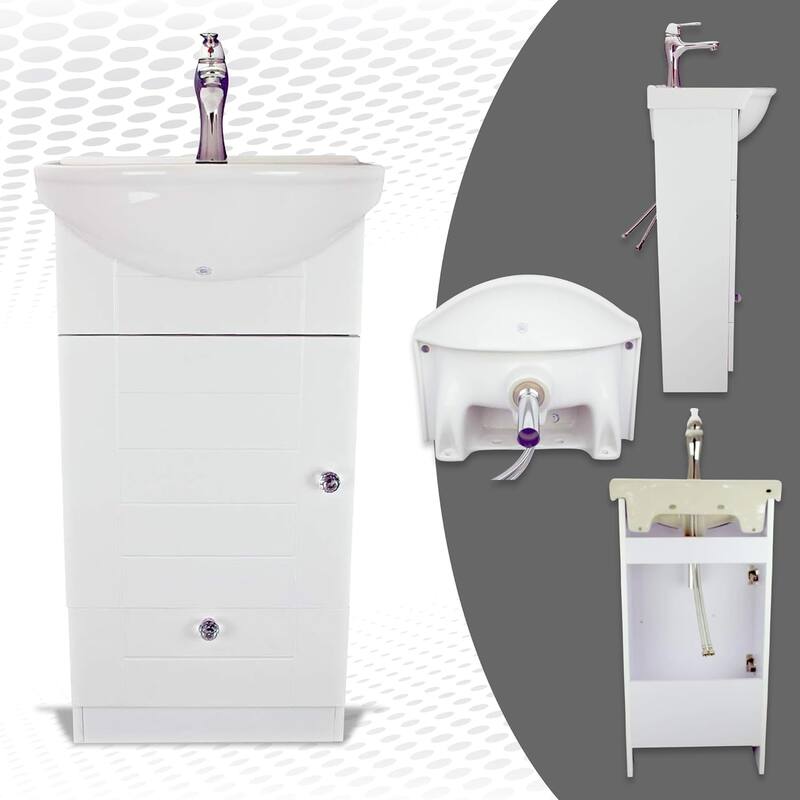White Cabinet Vanity Sink Mahayla 17-3/4" Porcelain Sink with Faucet, Drain and Overflow Renovators Supply