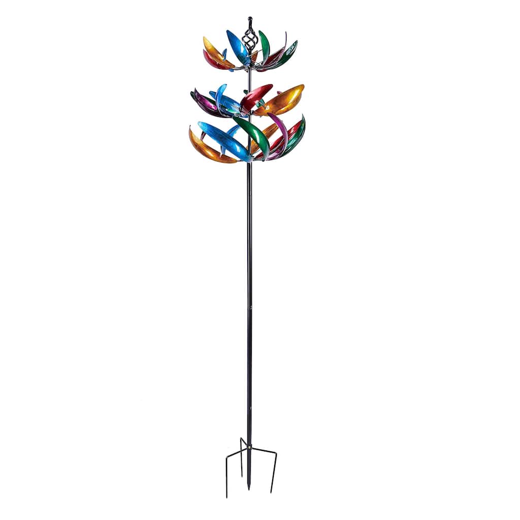 84"H Three Tiered Wind Spinner, Multi-Colored
