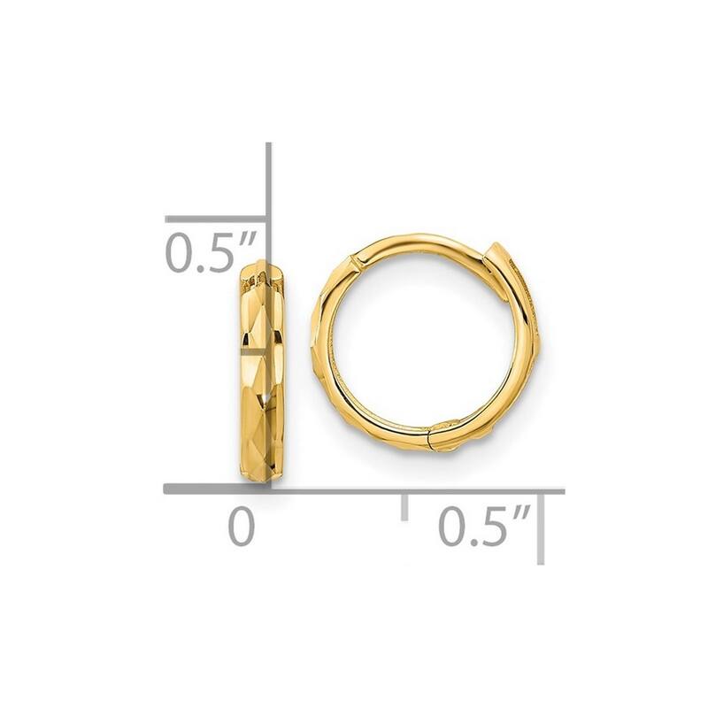 Curata 14k Yellow Gold Diamond Cut Hinged Huggies 10.7x2.23mm Hoop Earrings