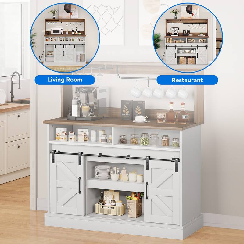 Moasis Farmhouse Coffee Bar Cabinet - 15.1"D x 47.2"W x 51.5"H