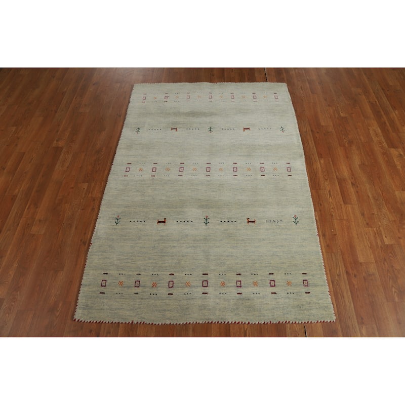 Hand Knotted Oriental 100% Wool Carpet Tribal Animal Pictorial Green Gabbeh Area Rug - 5' 10'' X 3' 11''