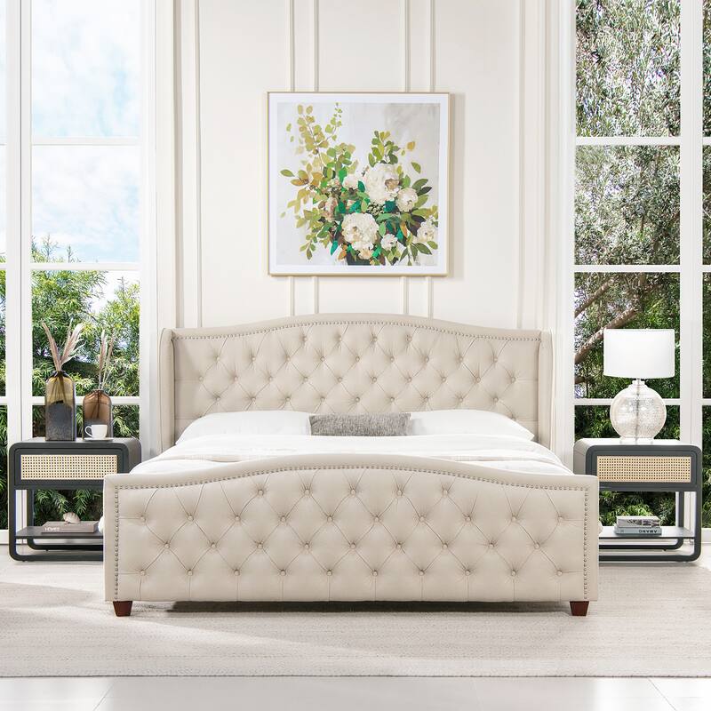 Jennifer Taylor Home Fontana Platform Bed - Sky Neutral Beige Polyester - King
