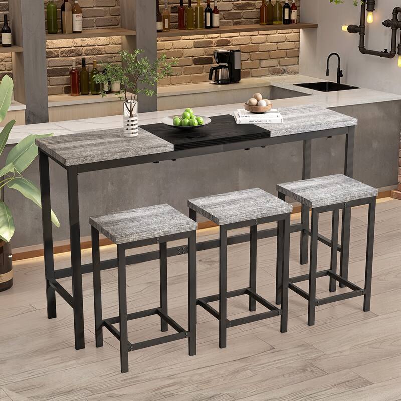 Simple Sofa Side Table and Chair Set with Metal Frame, Grey Backless Dining Chairs, Home Office Desk Writing Desk