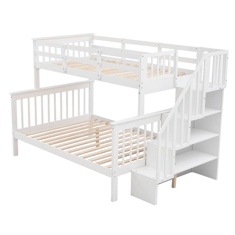 Twin-Over-Full Bunk Bed with Storage Stairs Vintage Bed Frame