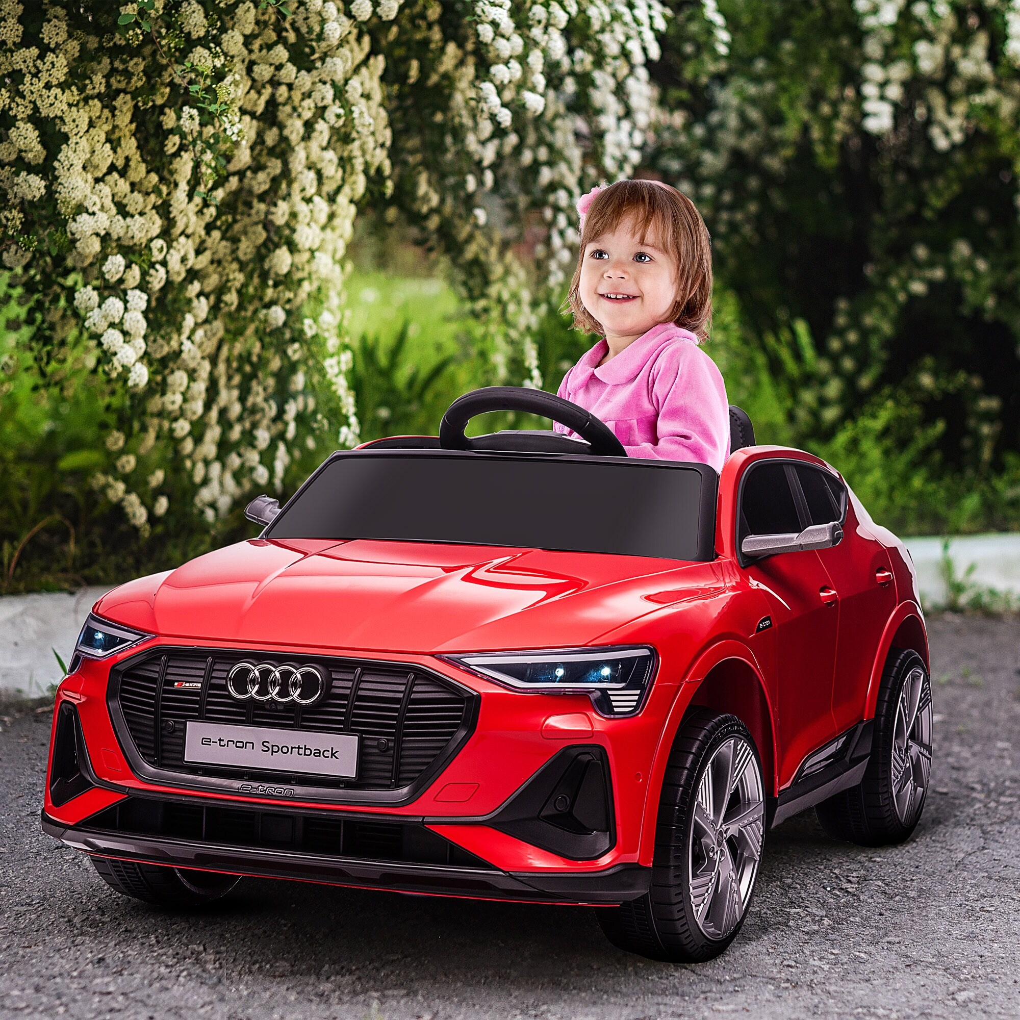 12V Kids Electric Ride On Audi E tron Car Battery Powered Toy with Remote Control Safety Belt LED Lights Music and Horn Red
