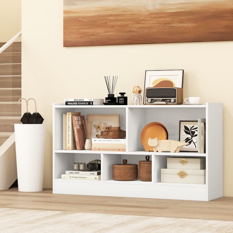 Kids Storage Cabinet with 5 Cubes and Display Shelf Bookcase Organizer for Bedroom and Playroom - 44" x 12" x 24" (L x W x H)
