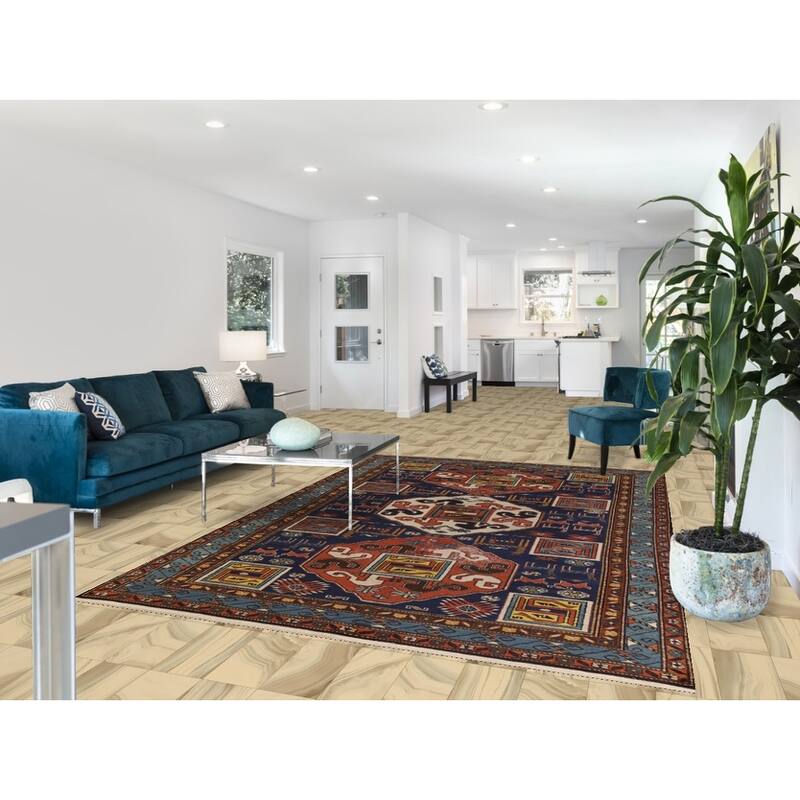 Hand Knotted Oriental 100% Wool Carpet Traditional Tribal Navy Blue & Blues Kazak Area Rug - 10' 0'' X 6' 7''