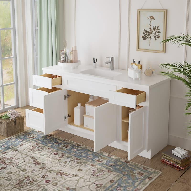 Vanity Art 63" Oak Freestanding Bathroom Vanity Cabinet without Top
