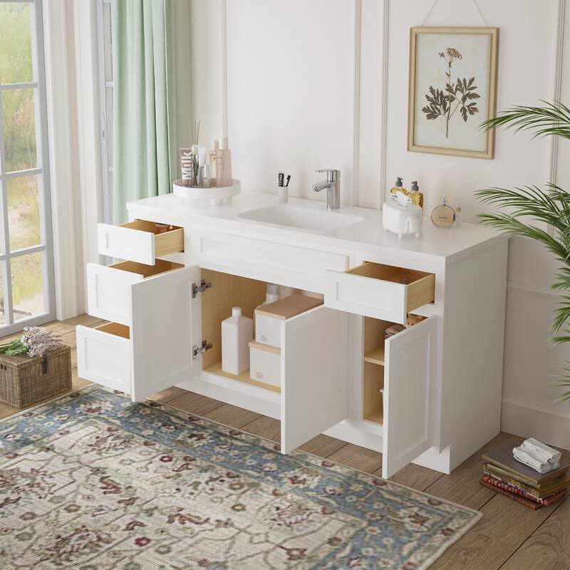 Vanity Art 66" Oak Freestanding Bathroom Vanity Cabinet without Top