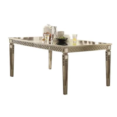Glam Contemporary Mirrored Wood Rectangular Dining Table