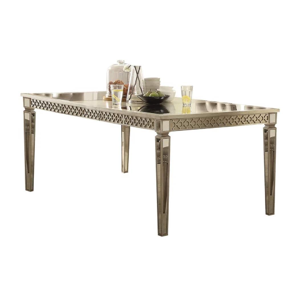 Glam Contemporary Mirrored Wood Rectangular Dining Table
