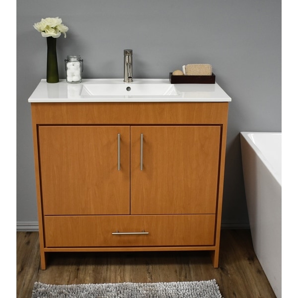 Volpa USA Pacific 36-inch Honey Maple Freestanding Bathroom Vanity Set. Opens flyout.