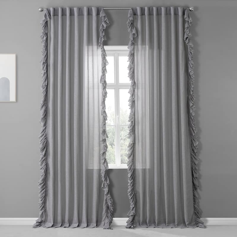 Exclusive Fabrics Faux Linen Ruffle Sheer Curtain (1 Panel) - 50 X 96 - Nickel