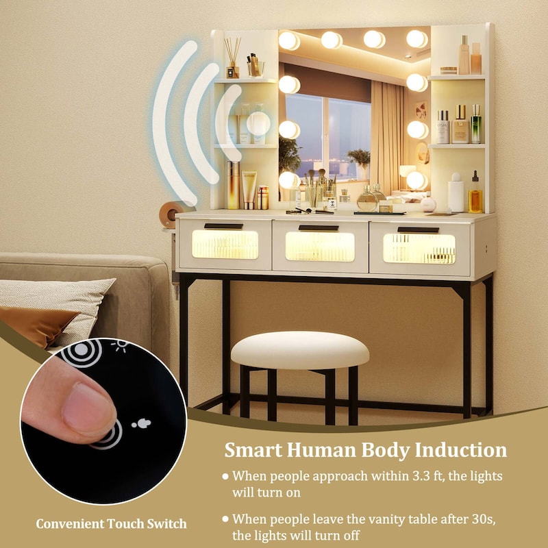 Costway Makeup Vanity Desk with Hollywood Mirror & Lights 3-Color - See Details
