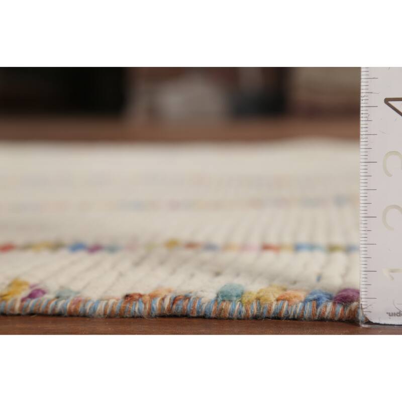 Ivory Moroccan Area Rug Hand-Knotted Stripe Wool Carpet - 4'11"x 8'8"