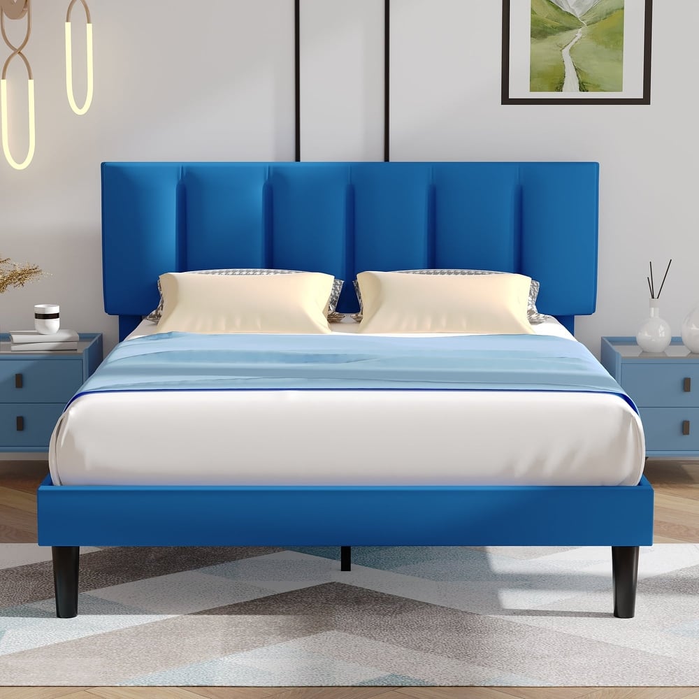 VECELO Tufted Upholstered Platform Bed Frame with Adjustable Height Headboard Twin/Full/Queen Size Beds