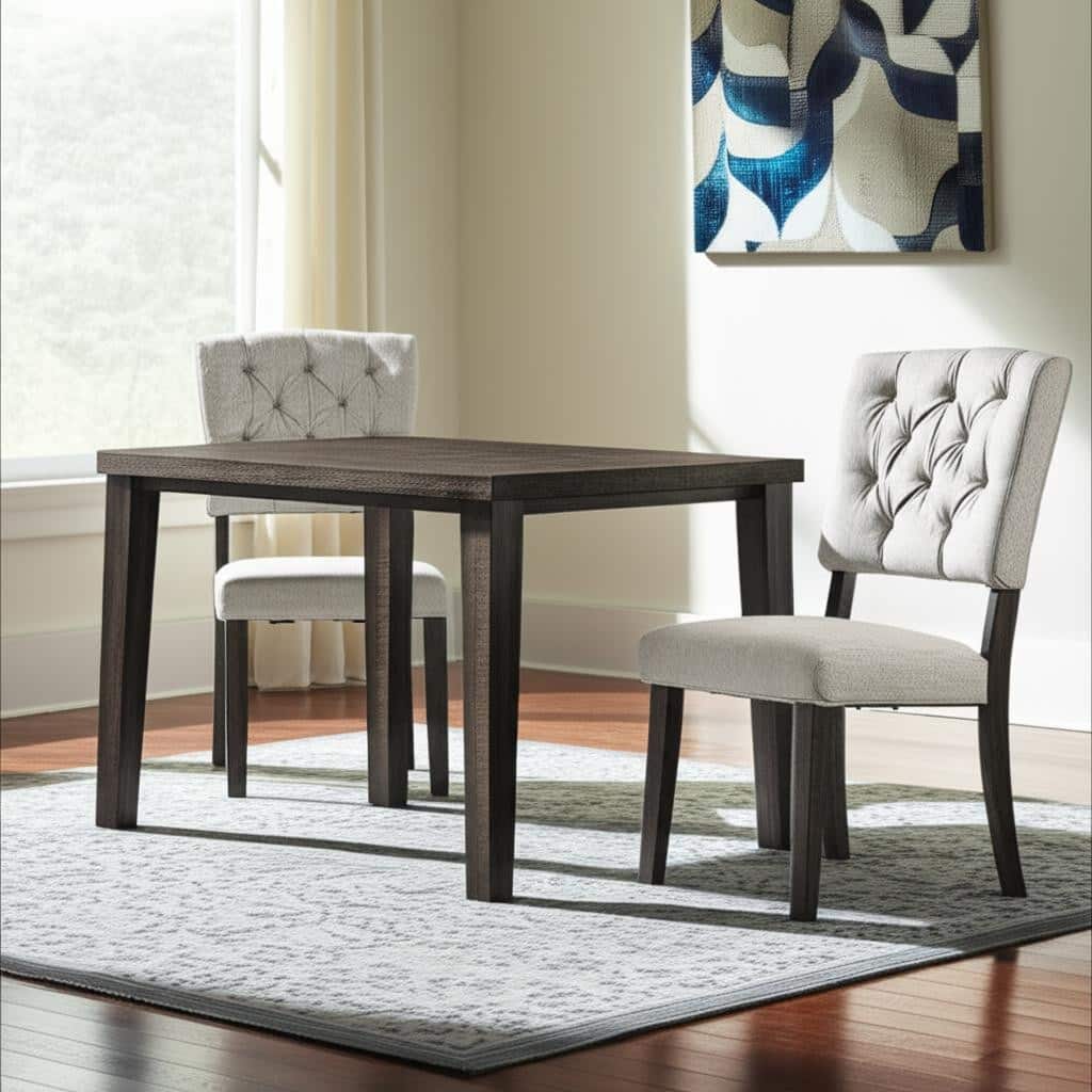HomeRoots Set of Two Tufted Gray Upholstered Linen And Solid Wood Open Back Dining Side Chairs