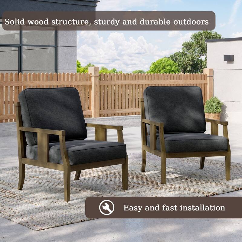 2 Set Outdoor Patio Club Chair with Cushion Patio Arm Lounge Chair