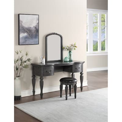 Rubber Wood Vanity Set with Stool