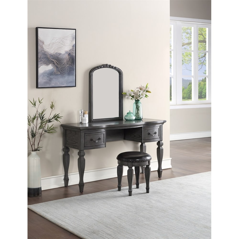 Rubber Wood Vanity Set with Stool