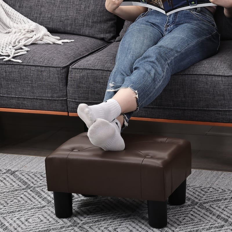 Adeco Button Tufted Foot Stool Rectangular Small Ottoman