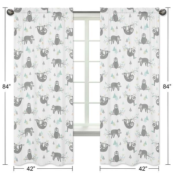 Sweet Jojo Designs Blue and Grey Jungle Sloth Leaf 84-inch Window Treatment Curtain Panel Pair - Turquoise Gray Green Rainforest