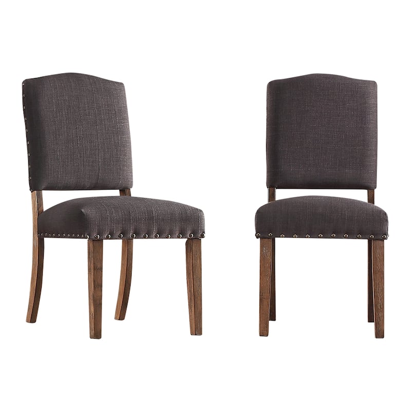 Krakova Nailhead Linen Upholstered Dining Chairs (Set of 2) - Dark Grey Linen