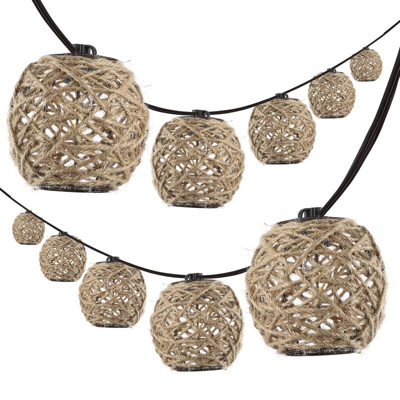 Levi 10-Light Indoor/Outdoor 10 ft. Rustic Incandescent C7 Globe Hemp Rope Shaded String Lights, Light Brown , by JONATHAN Y