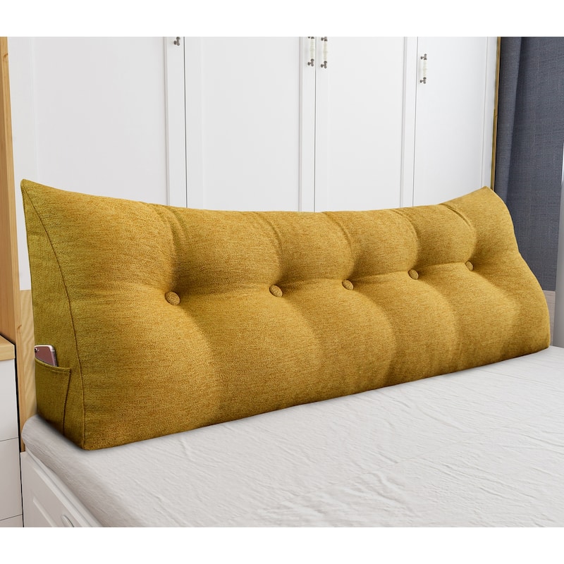 WOWMAX Bed Rest Wedge Bolster Pillow Yellow Linen Blend Decorative - Queen