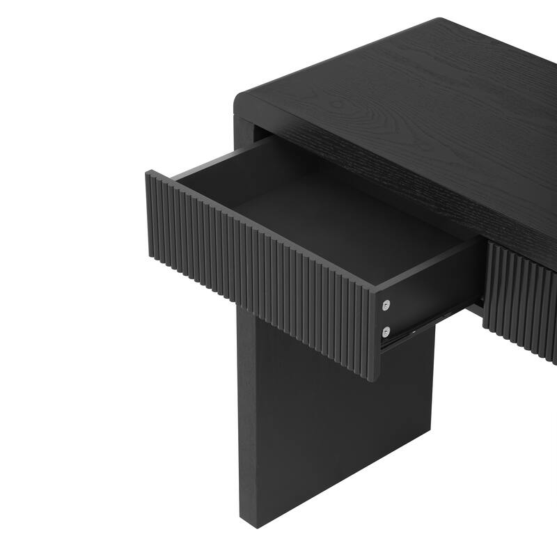 Curved Console Table with 3 Fluted Drawers, Solid Wood Veneer Entryway Table, Living Roomn Accent Table Hallway Side Table