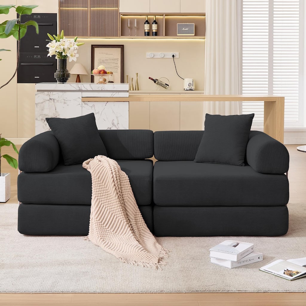 Modular Couch Sofa Bed, Convertible Design with Removable Armrests,Folding Mattress Couch for Small Spaces ,No Assembly