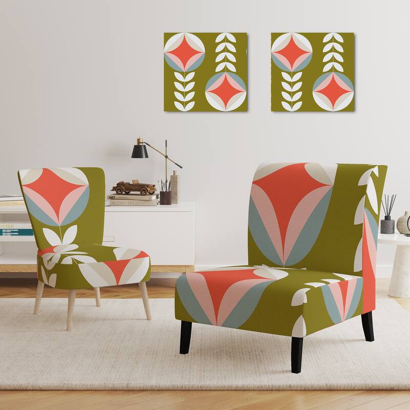 Designart "Retro Botanical Pattern I" Upholstered Mid-Century Accent Chair - Arm Chair