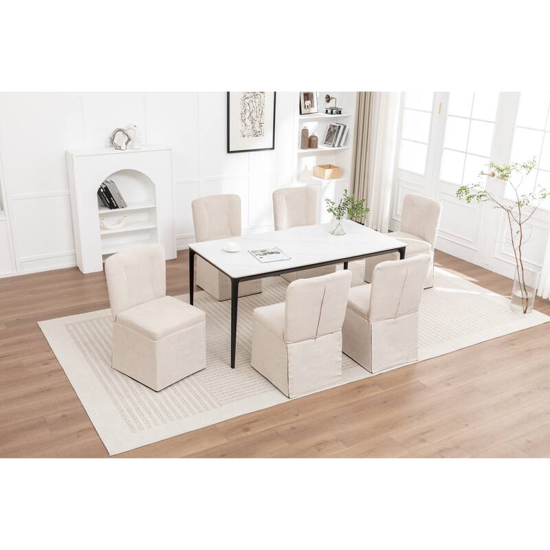 2-Piece Linen Dining Chairs, Modern Fabric Side Chairs,with Padded Seat and Backrest, Upholstered Armless Chairs