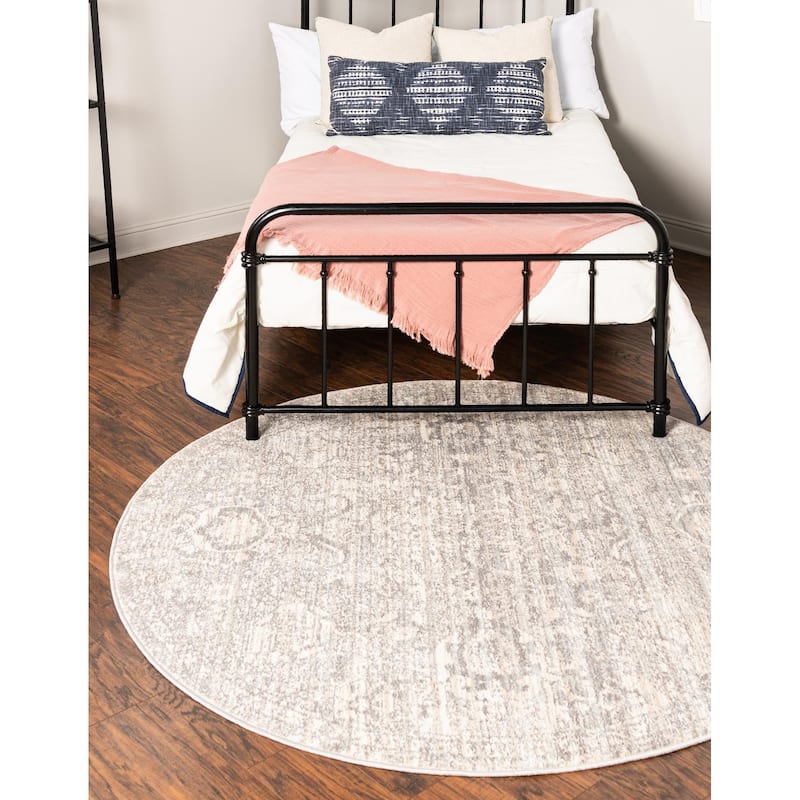 Traditional Nixa Collection Area Rug - 5'2" Round - Gray