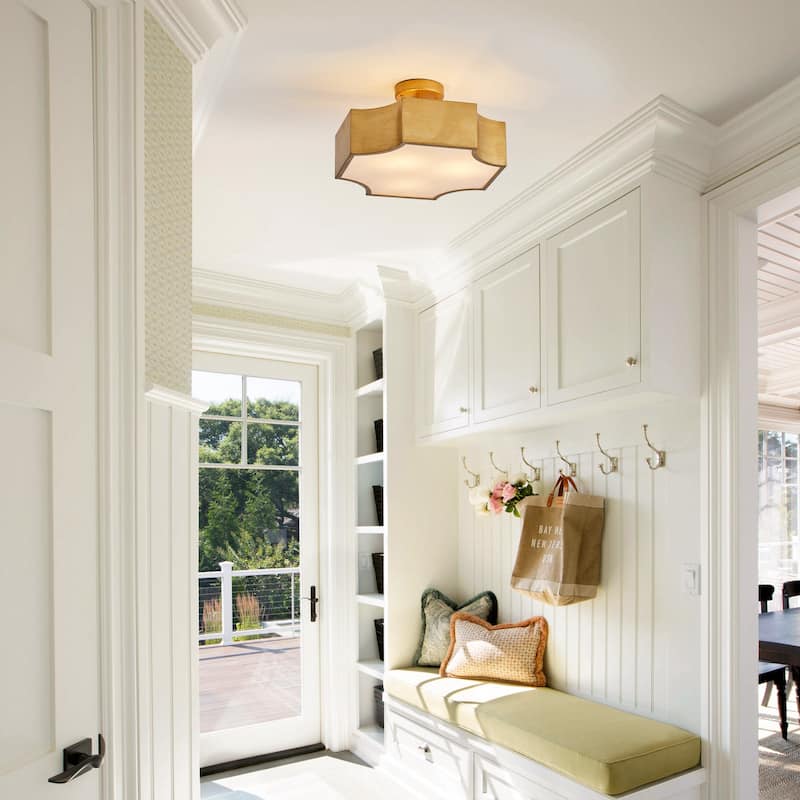 Classic Gold Metal 3-Light Semi-Flush Mount Ceiling Light