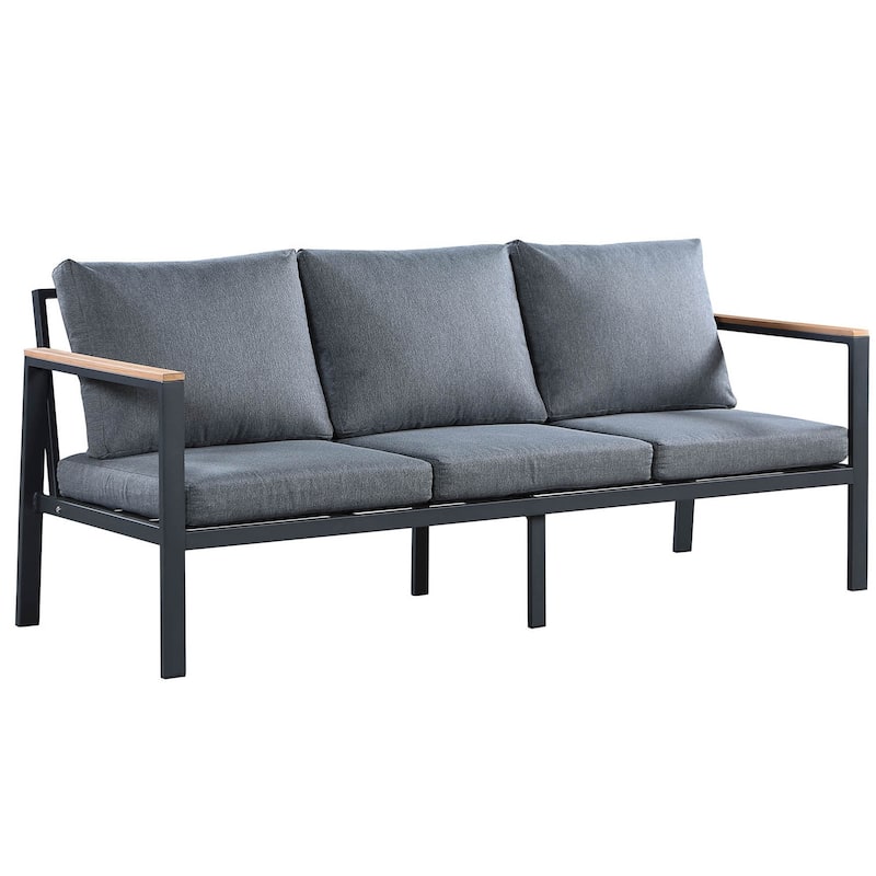 Rossio Outdoor 4 Piece Conversation Set,Aluminum Frame， Slatted Teak Wood Top