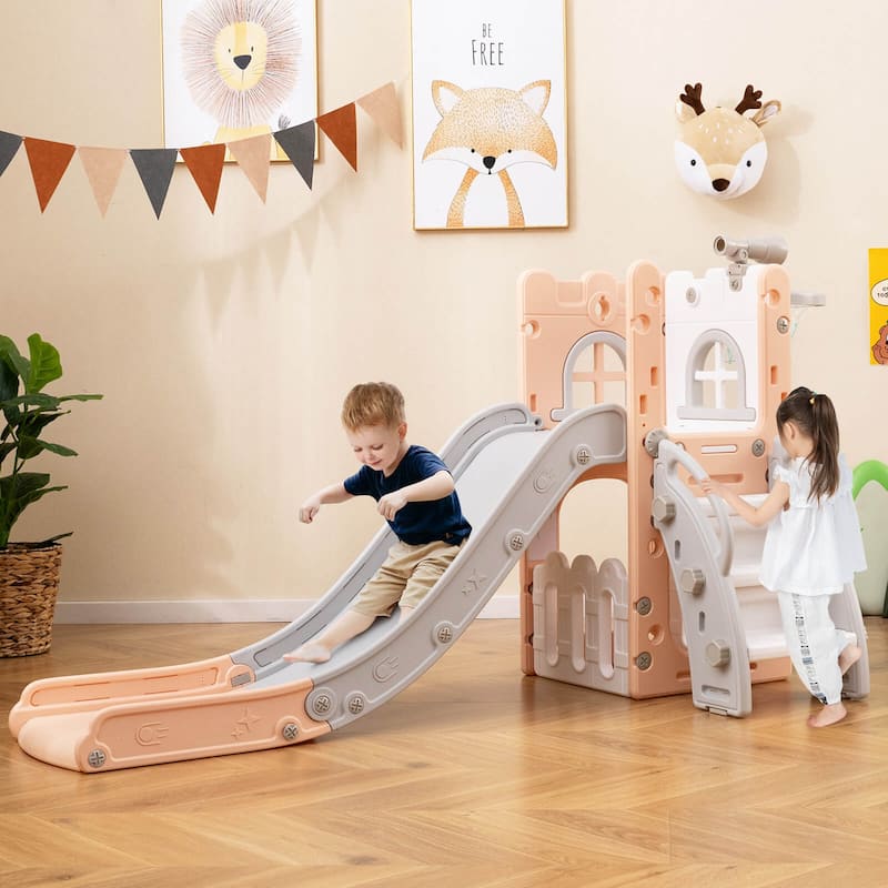 Costway 6 in 1 L-shaped Toddle Slide for Toddlers Age 1-3 Baby Slide