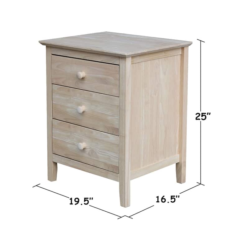 International Concepts Solid Wood Bedroom Nightstand with 3 Drawers