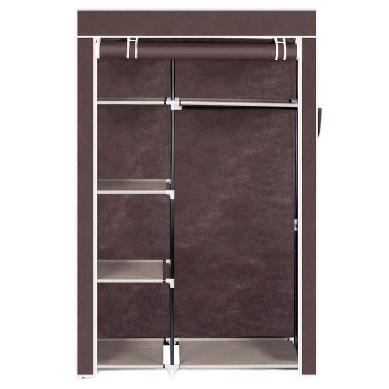 Closet Wardrobe Clothes Organizer Non-woven Fabric Storage Rack Unit with Hanger - Brown
