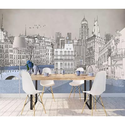 GK Wall Design Charcoal City London Cityscape Drawing Removable Wallpaper