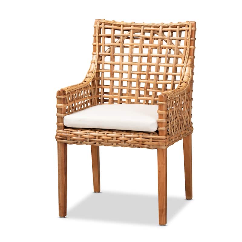 Saoka Modern Natural Brown Finished Wood and Rattan Dining Chair - Neutral