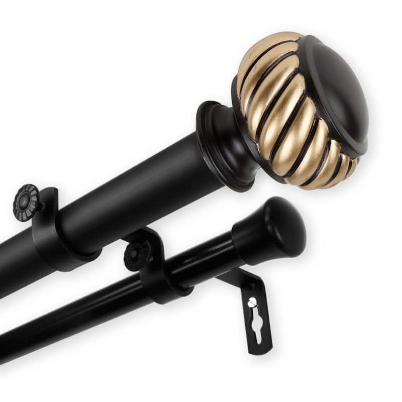 InStyleDesign Barta 1 inch Diameter Adjustable Double Curtain Rod - 160 to 240 inches - Black