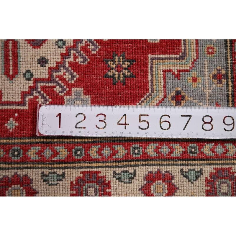 Geometric Red Kazak Accent Rug Hand-Knotted Foyer Wool Carpet - 2'10" x 4'3"