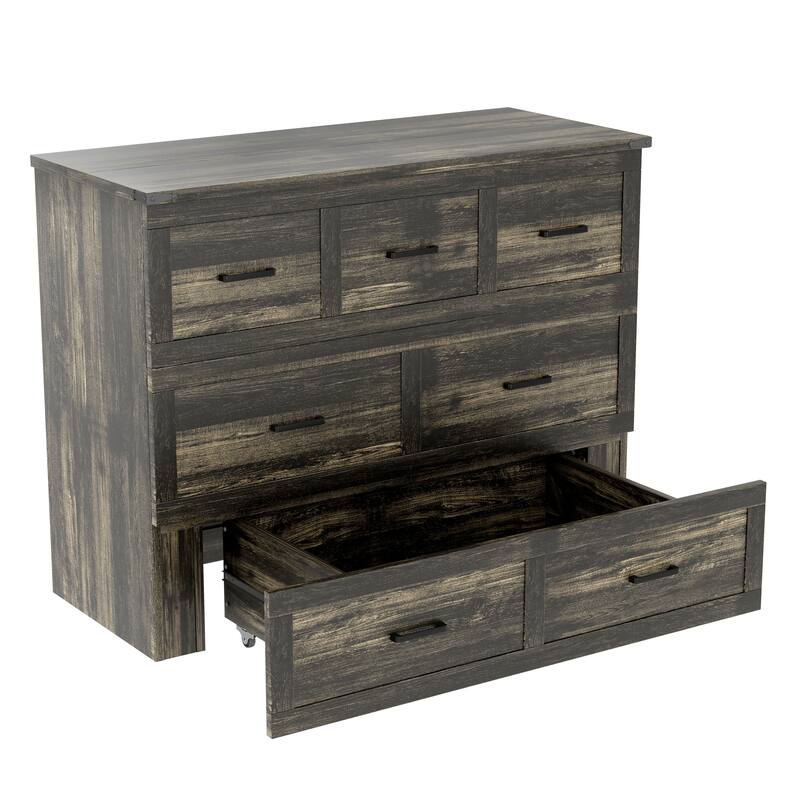 Queen/Full Size Murphy Cabinet Bed - Foldable Platform Bed with Charging Station & Large Storage Drawer