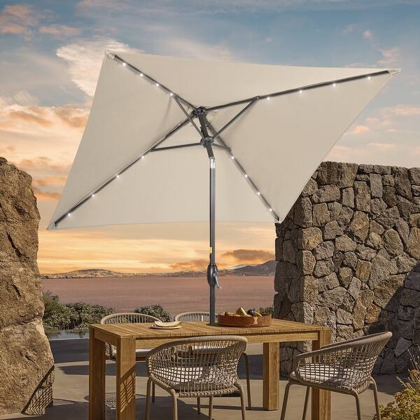 6 ft umbrellas for patio table JEAREY 6.5x10 Rectangular Rectangle Outdoor Umbrella with Push Button Tilt and Crank, Market Umbrella Sturdy Ribs UV Protection Poolside Garden Backyard Deck, Beige You dont need to close your patio umbrella the moment the sun goes down JEAREY 6.5x10 ft Rectangular Patio
